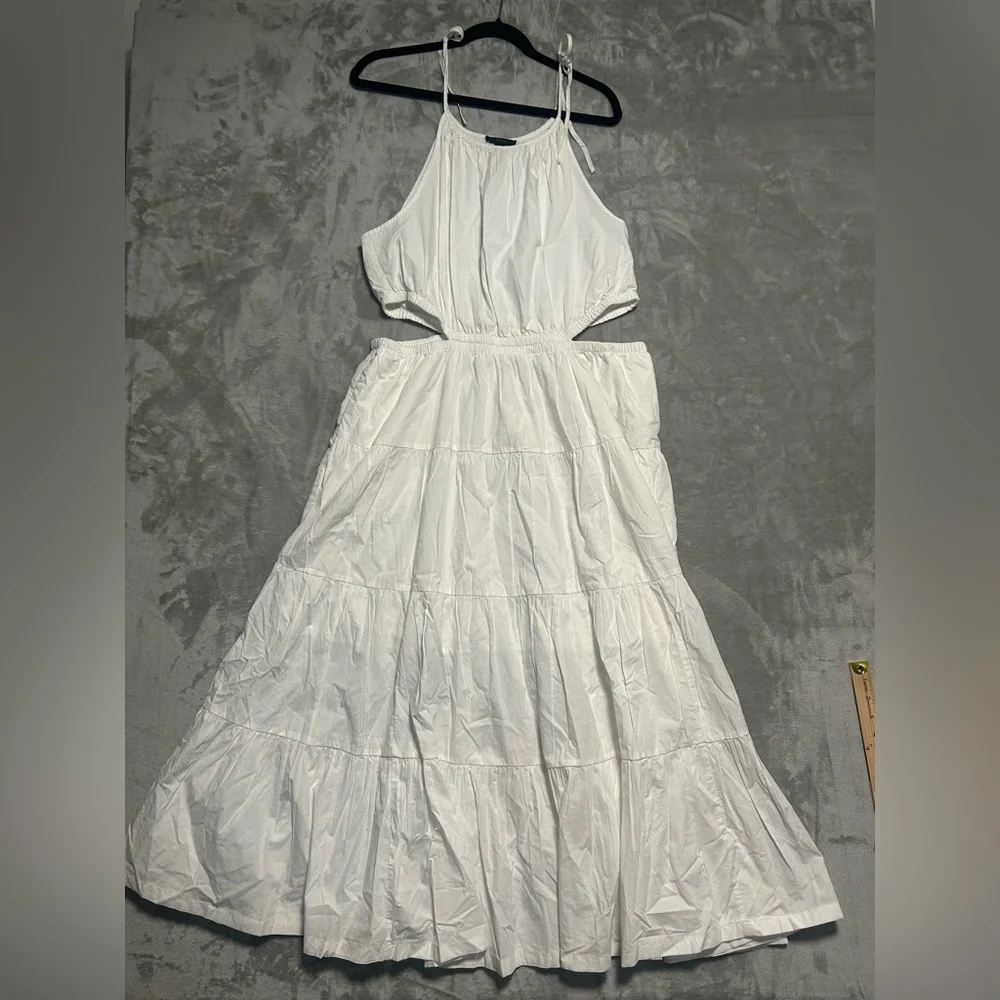 J Crew Harbor Side Cutout Maxi Dress Women’s XL White Tie Strap Pockets - Picture 2 of 9